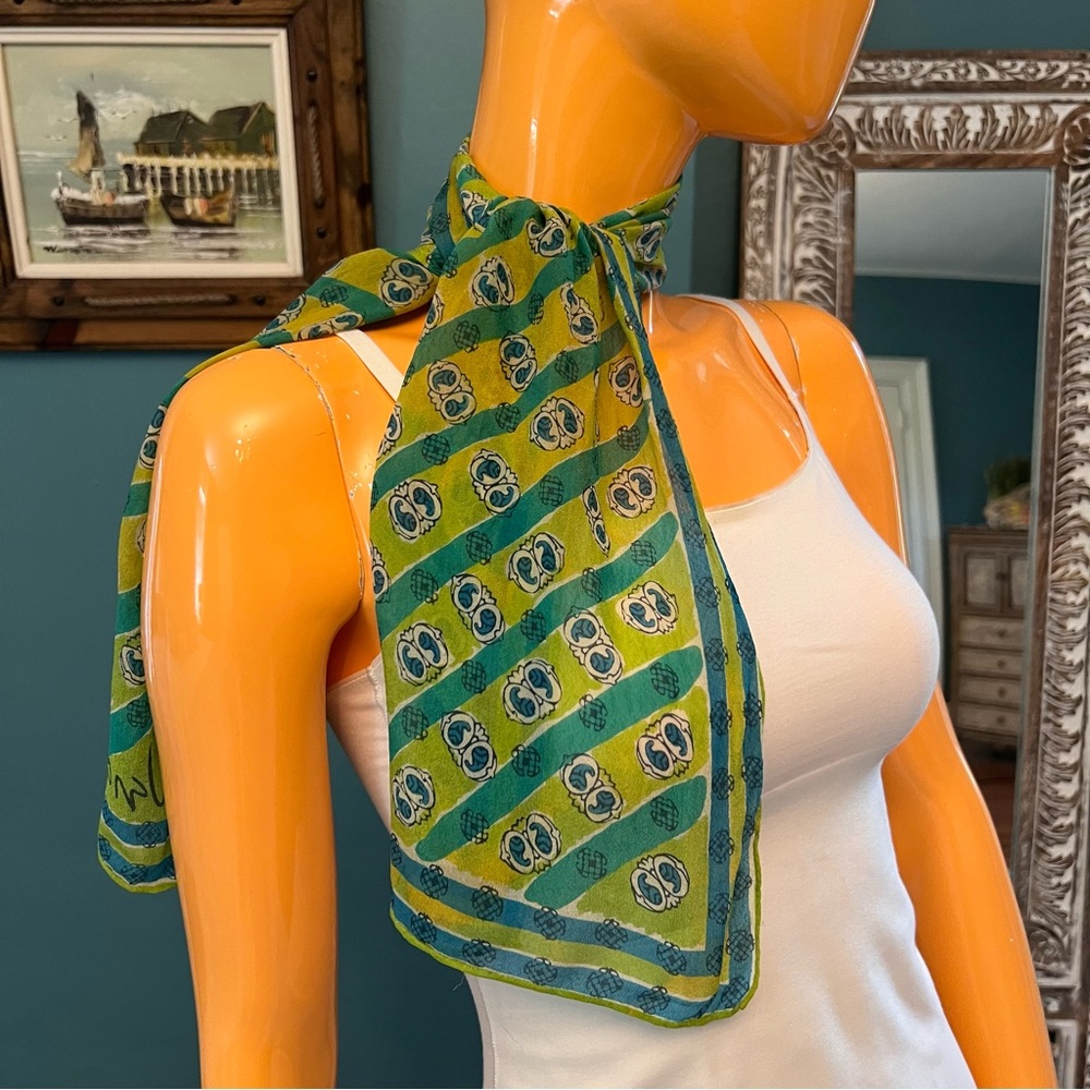 VERA NEUMANN Vintage Stripe and Paisley Silk Blend Long Scarf